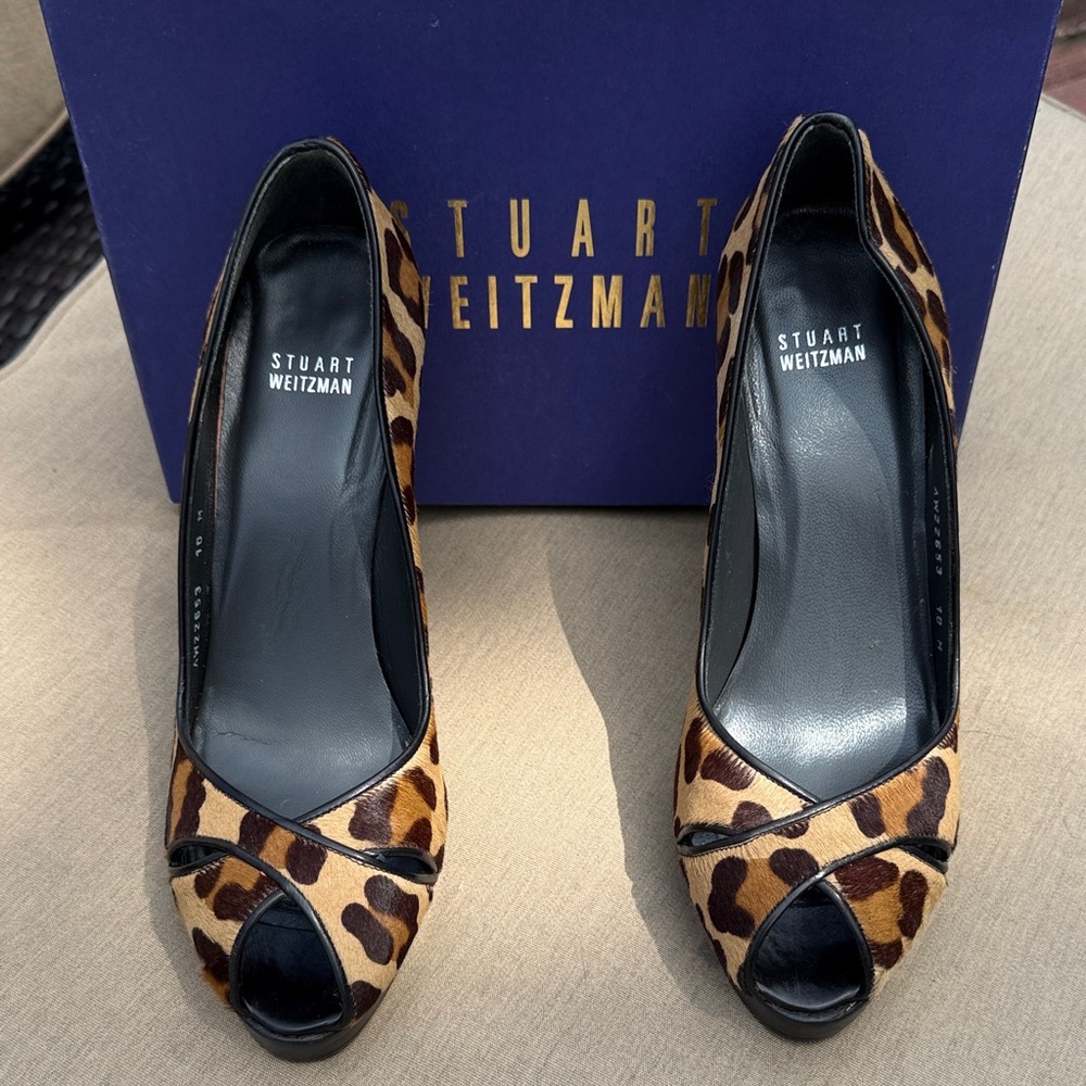 Stuart Weitzman Animal Print Peep Toe Heels